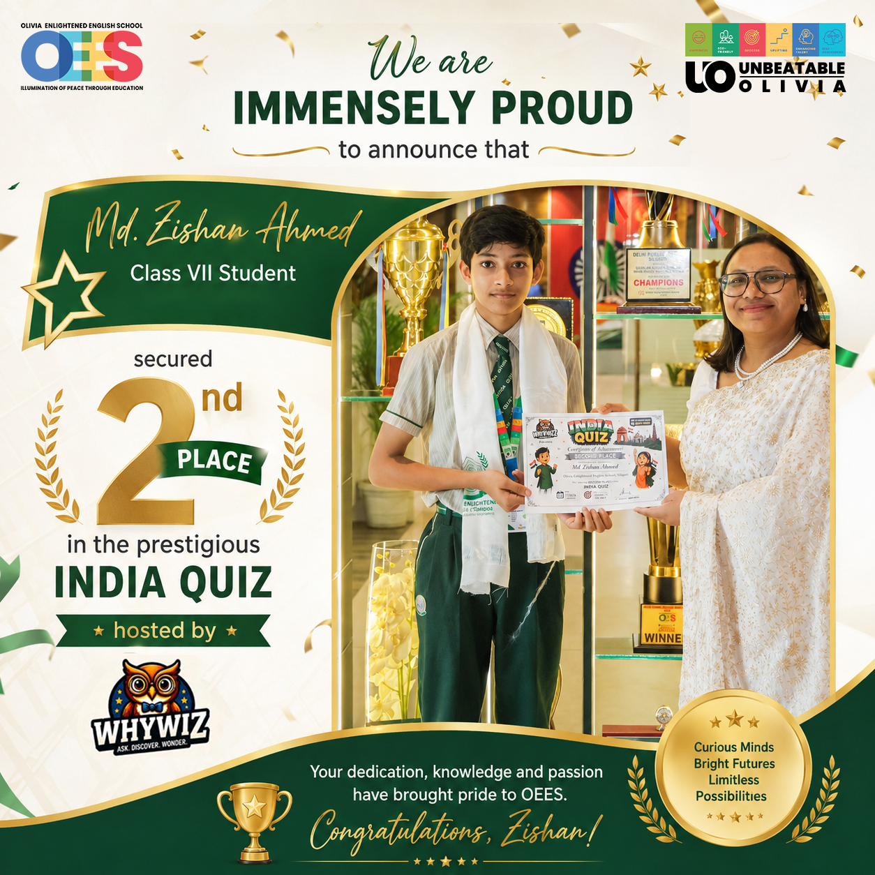 BRILLIANCE ON THE NATIONAL STAGE – ZISHAN AHMED SHINES AT THE INDIA QUIZ!